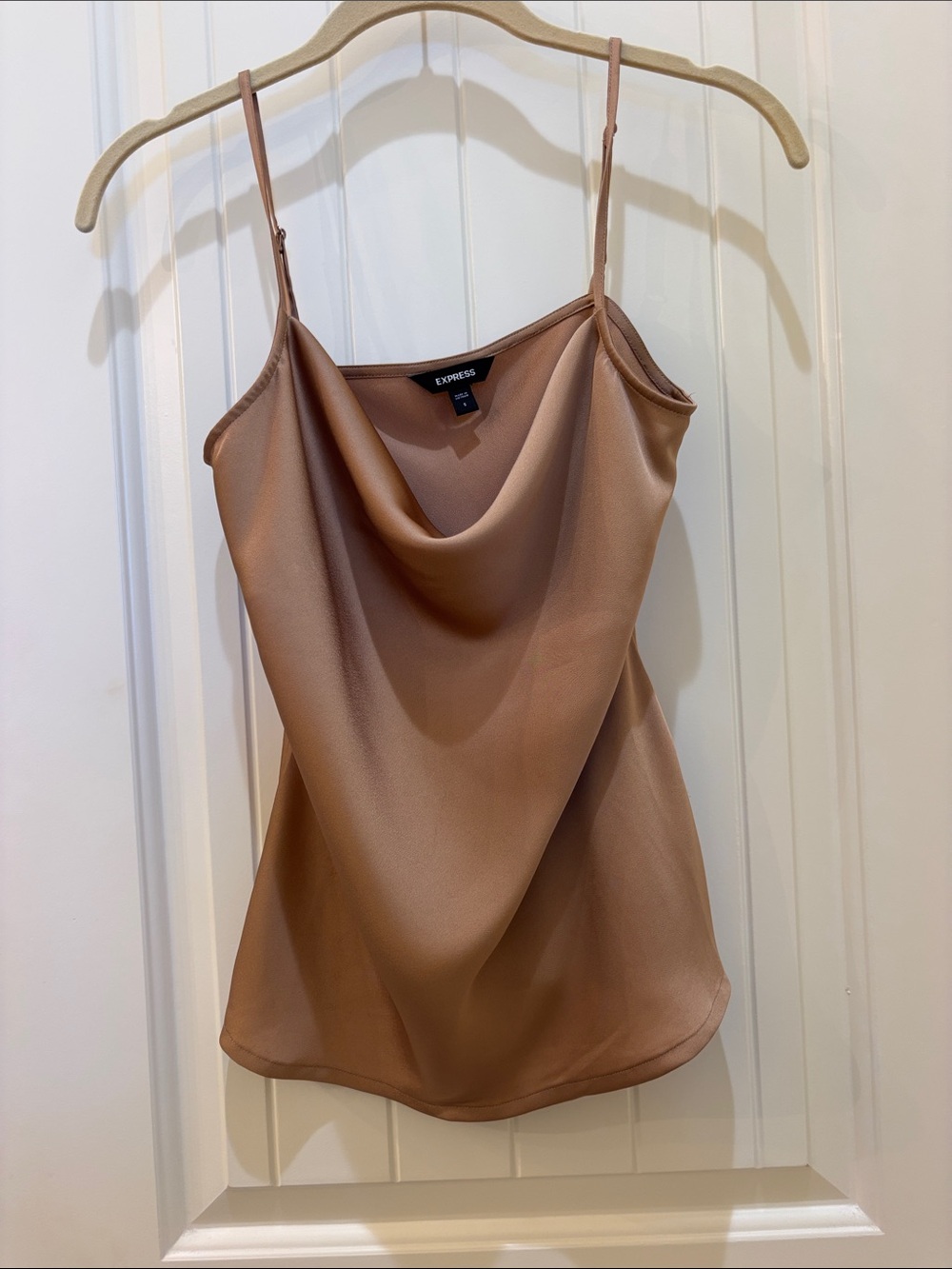 Express Satin Cowl Neck Cami in Taupe Brown